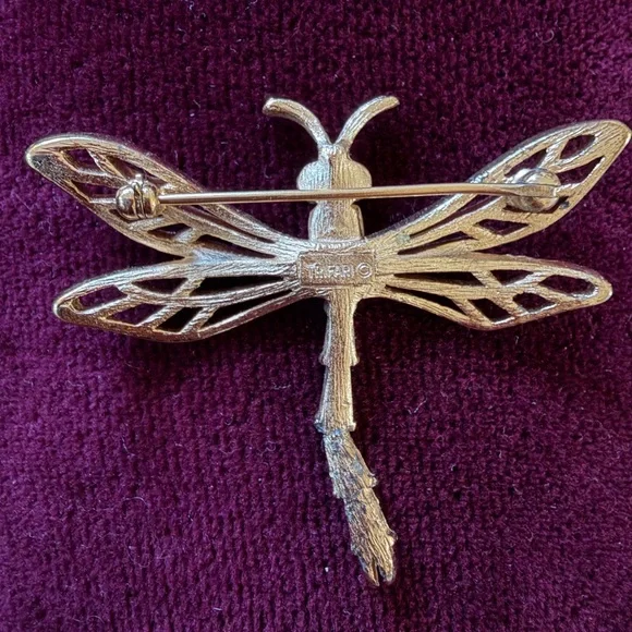 1960s Crown signed Trifari Dragonfly Brooch with Pink Rhinestone eyes - Picture 4 of 4